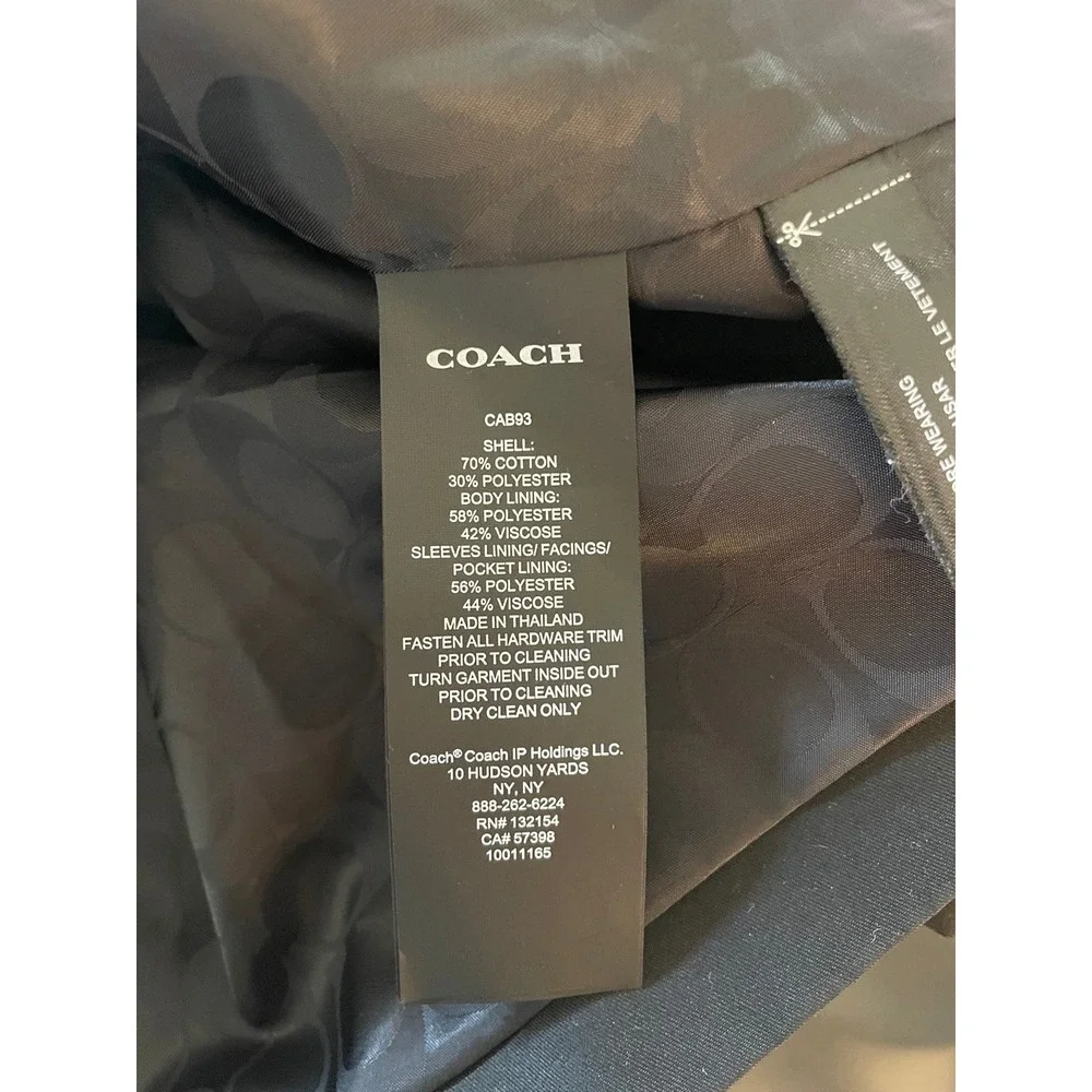 Coach Short Trench Jacket Black Double Breasted Cropped Coat Womens Large - Picture 6 of 7